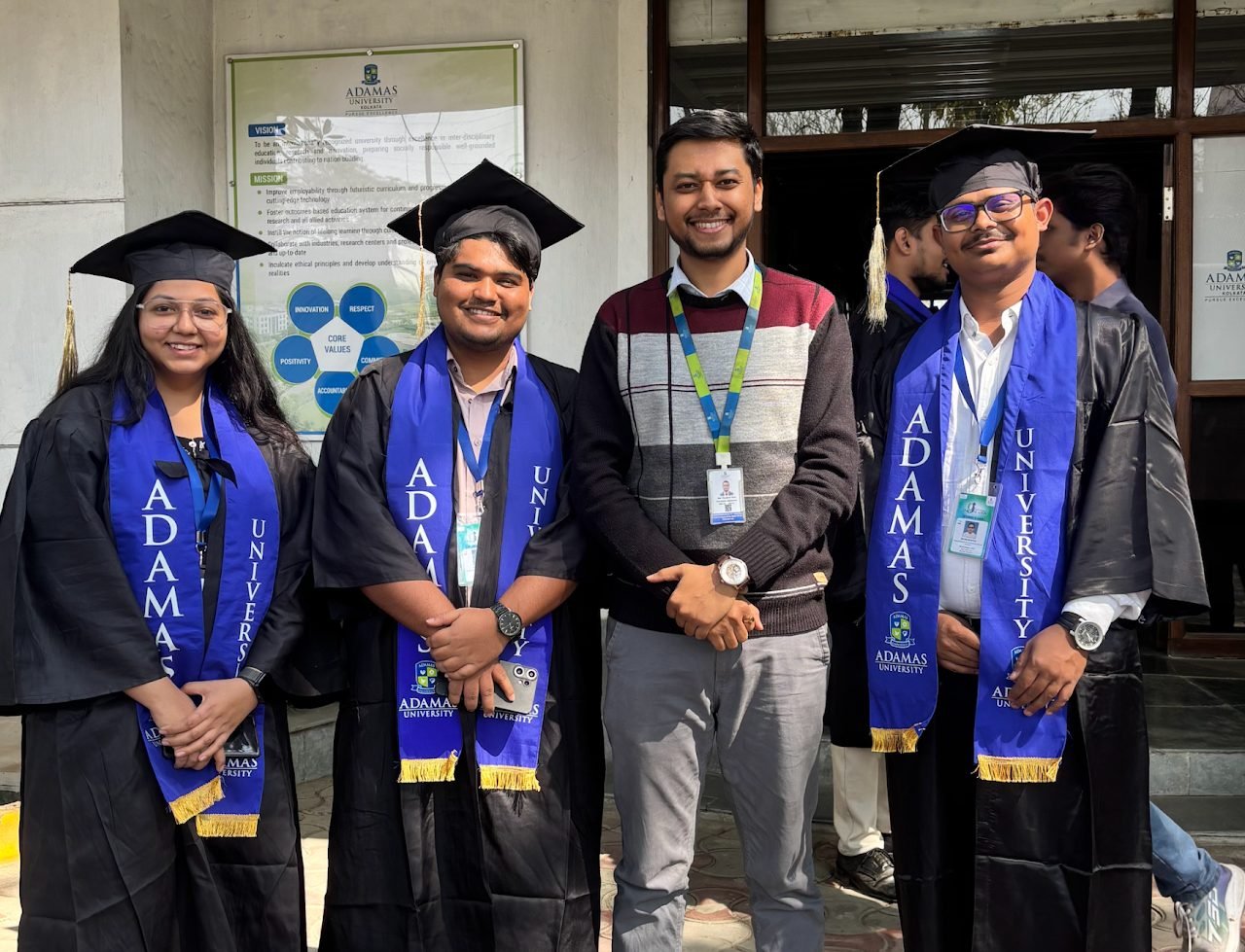 Dr. Prabhat Das with graduating students at Adamas University